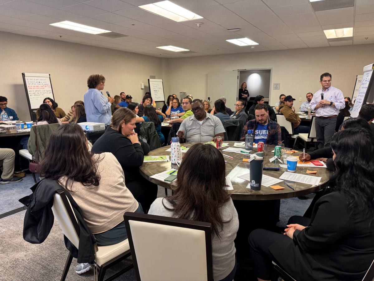 CSUEU members discussing union priorities at a regional summit